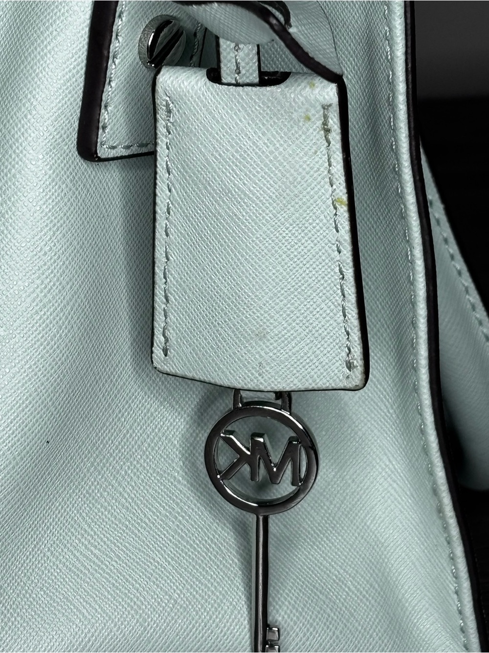 Michael Kors Hamilton Mint Green Saffiano Leather Satchel Tote Silver Lock Bag - Picture 11 of 16